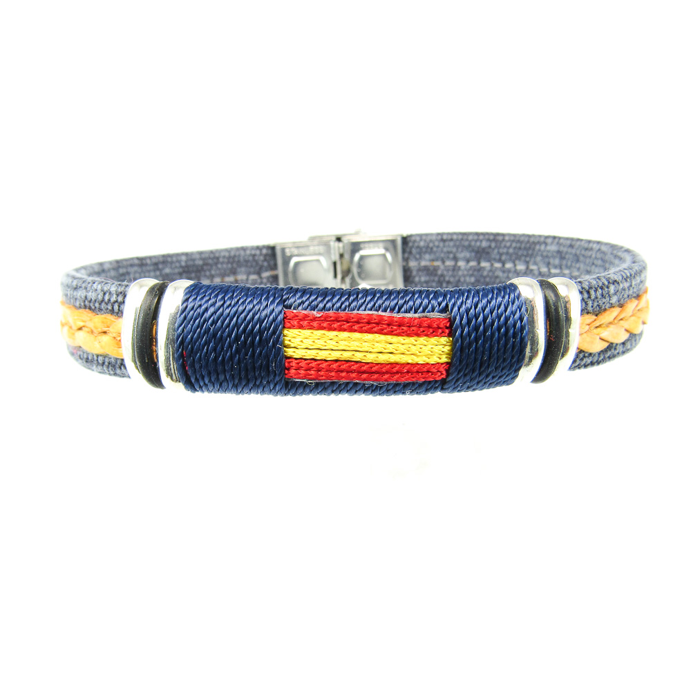 Pulsera bandera de España tejido vaquero y Acero inoxidable_1